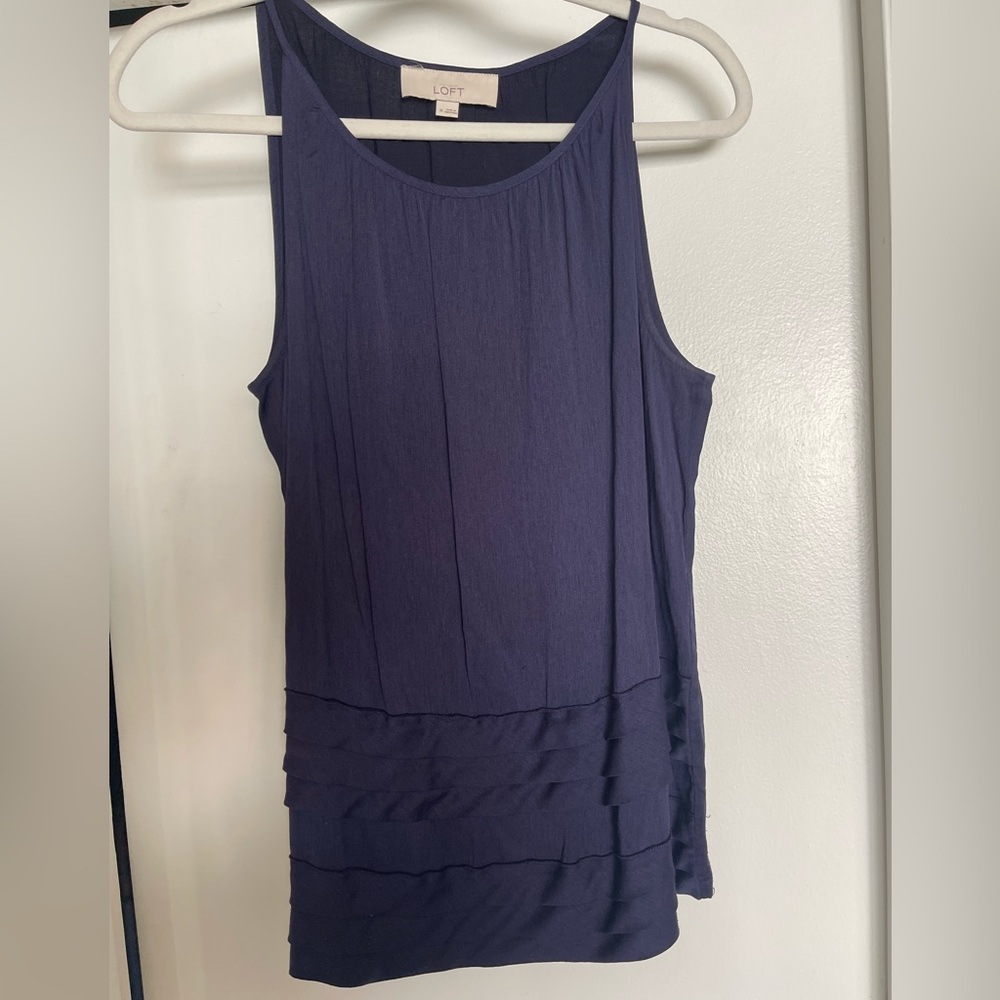 LOFT | navy blue, high neck, sleeveless blouse | size M